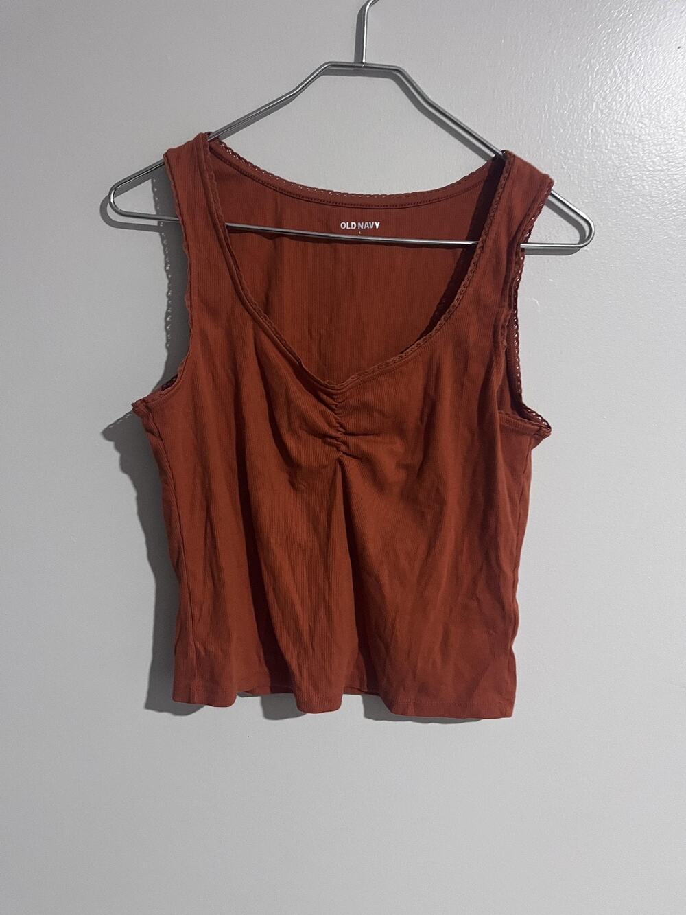 Old Navy Tank Womens L Orange Basic V-Neck Crochet Stretch Jersey Casual